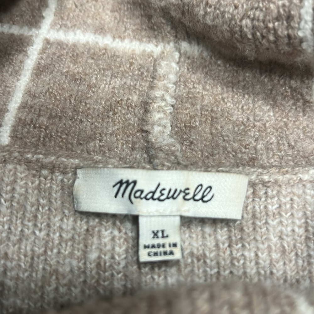 Madewell Windowpane Turtleneck Sweater Women’s XL very Good Tan Cream - Picture 4 of 10